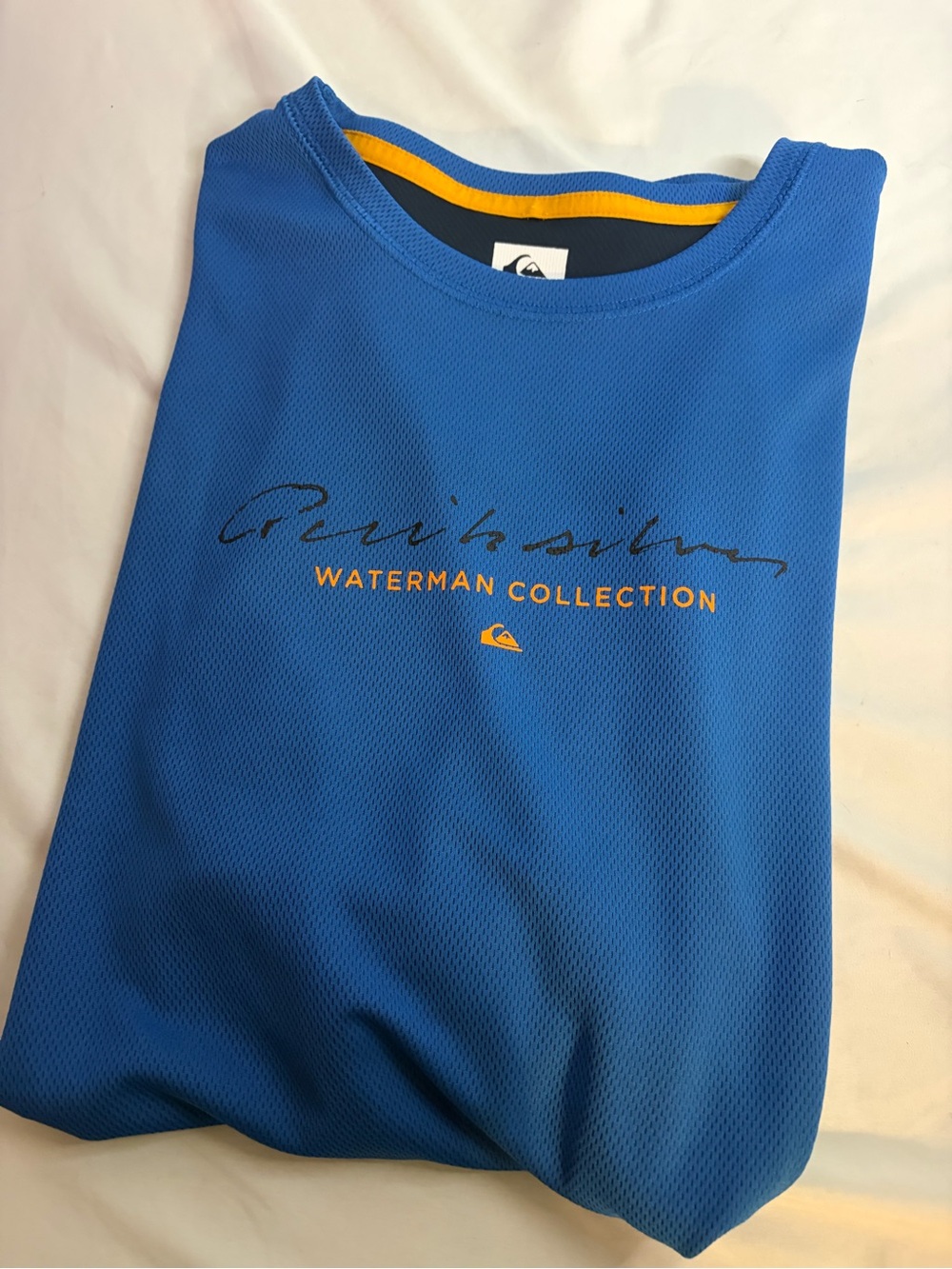 Quiksilver Men’s Blue Swim Rash Guard with Yellow Accents
